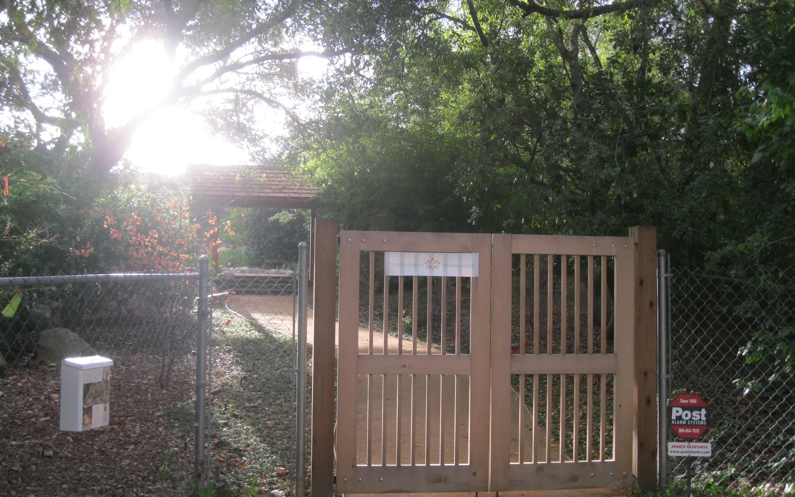 The entrance to the Storrier-Stearns Japanese Garden, a historic garden on the National Register of Historic Places in Pasadena