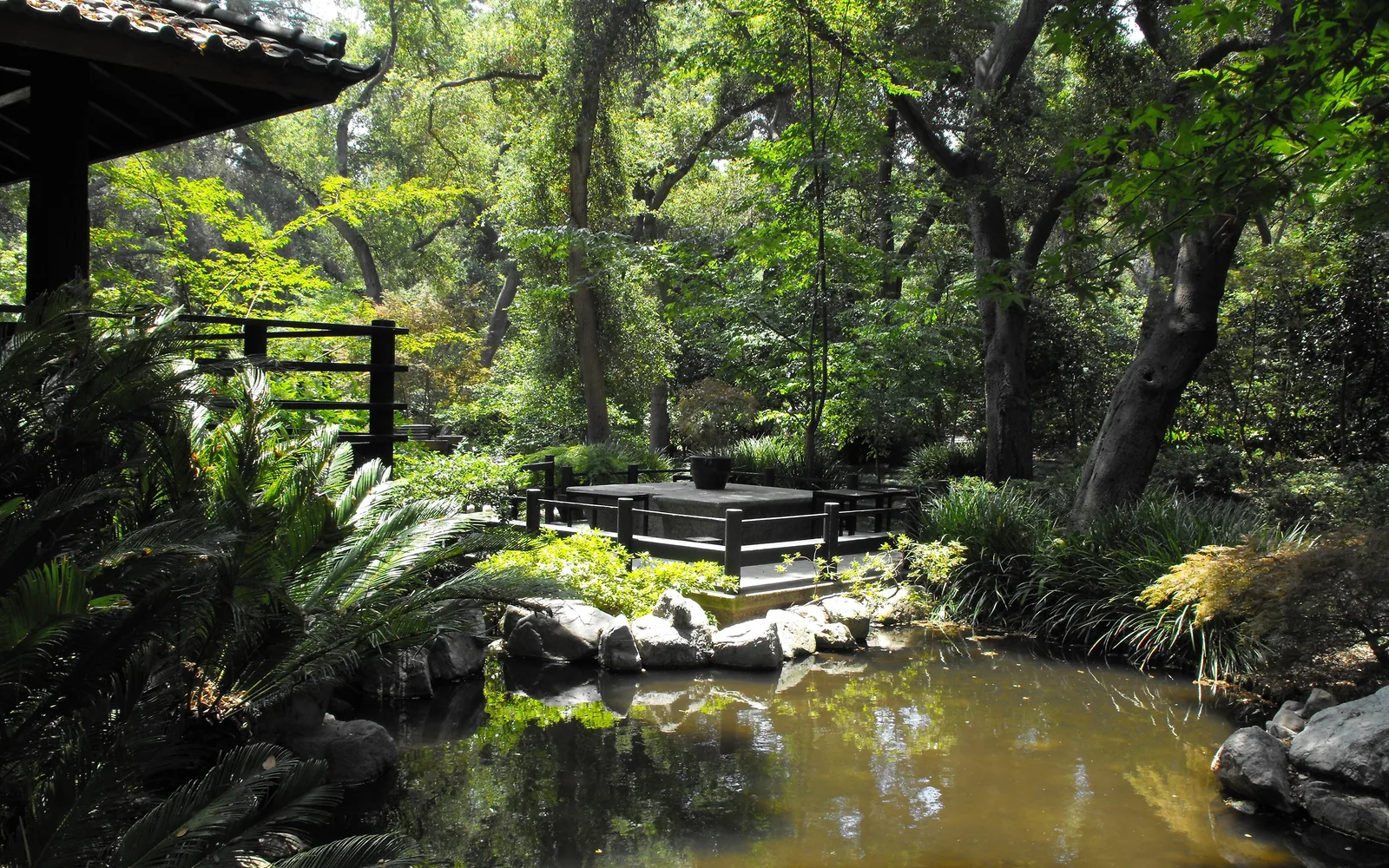 The Japanese Garden at Descanso Gardens featuring walking paths and traditional landscaping among lush foliage